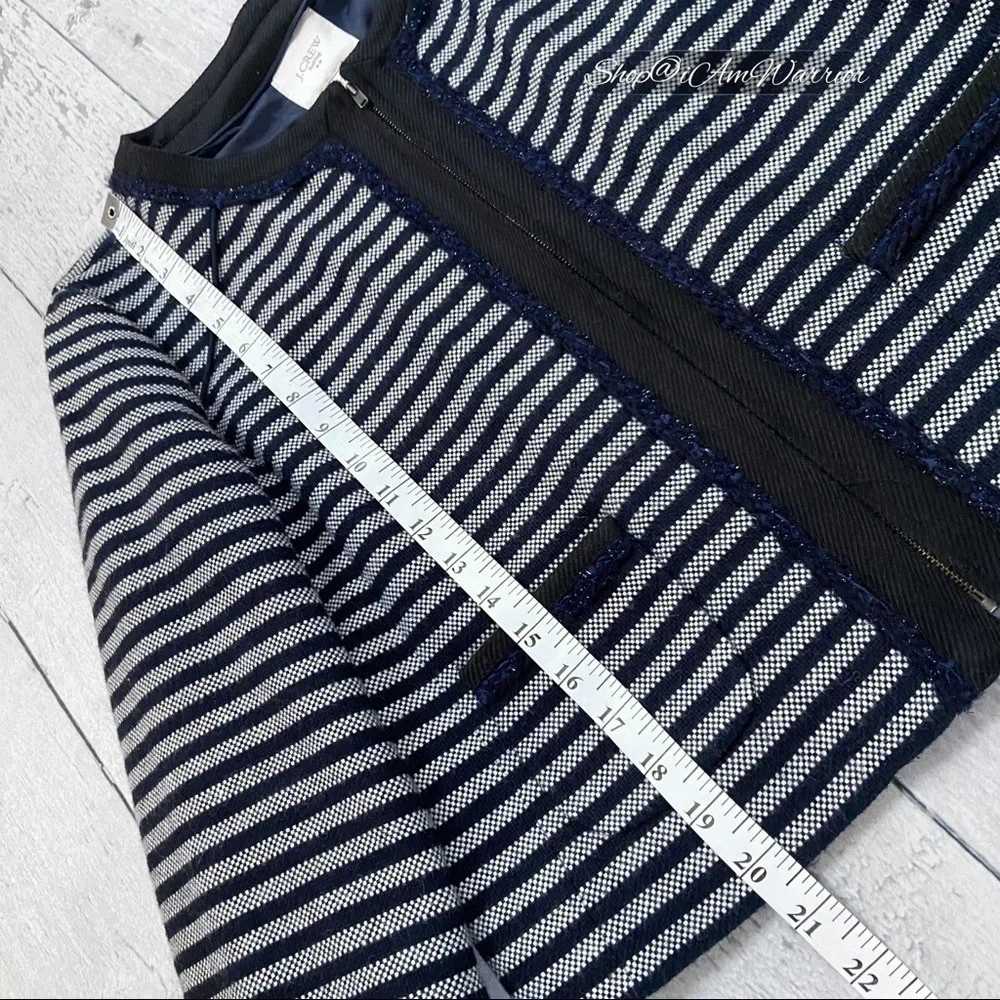J.Crew navy striped braided trim tweed zip jacket *shop@iamwarrior